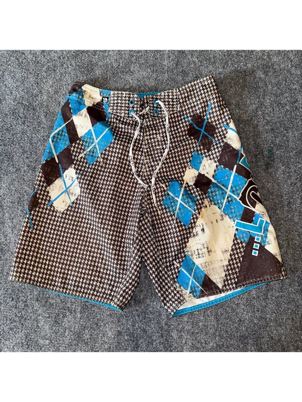 Lost Enterprises Argyle Spellout Surf Board Shorts Mens XS 28 Vtg y2k 90s Rare